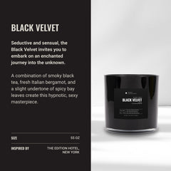 Aroma360 Black Velvet Candle top notes of lemon and bergamot near the wick.