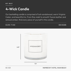 Aroma360 Santalwood Cedar Iris candle with rich notes for cozy evenings