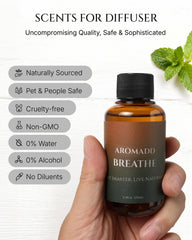 AROMADD Breathe Diffuser Oil on a desk setup for a gentle focus and fresh air.