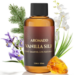 Aromadd Vanilla Silk diffuser oil bottle with elegant hotel-inspired label for long-lasting aroma