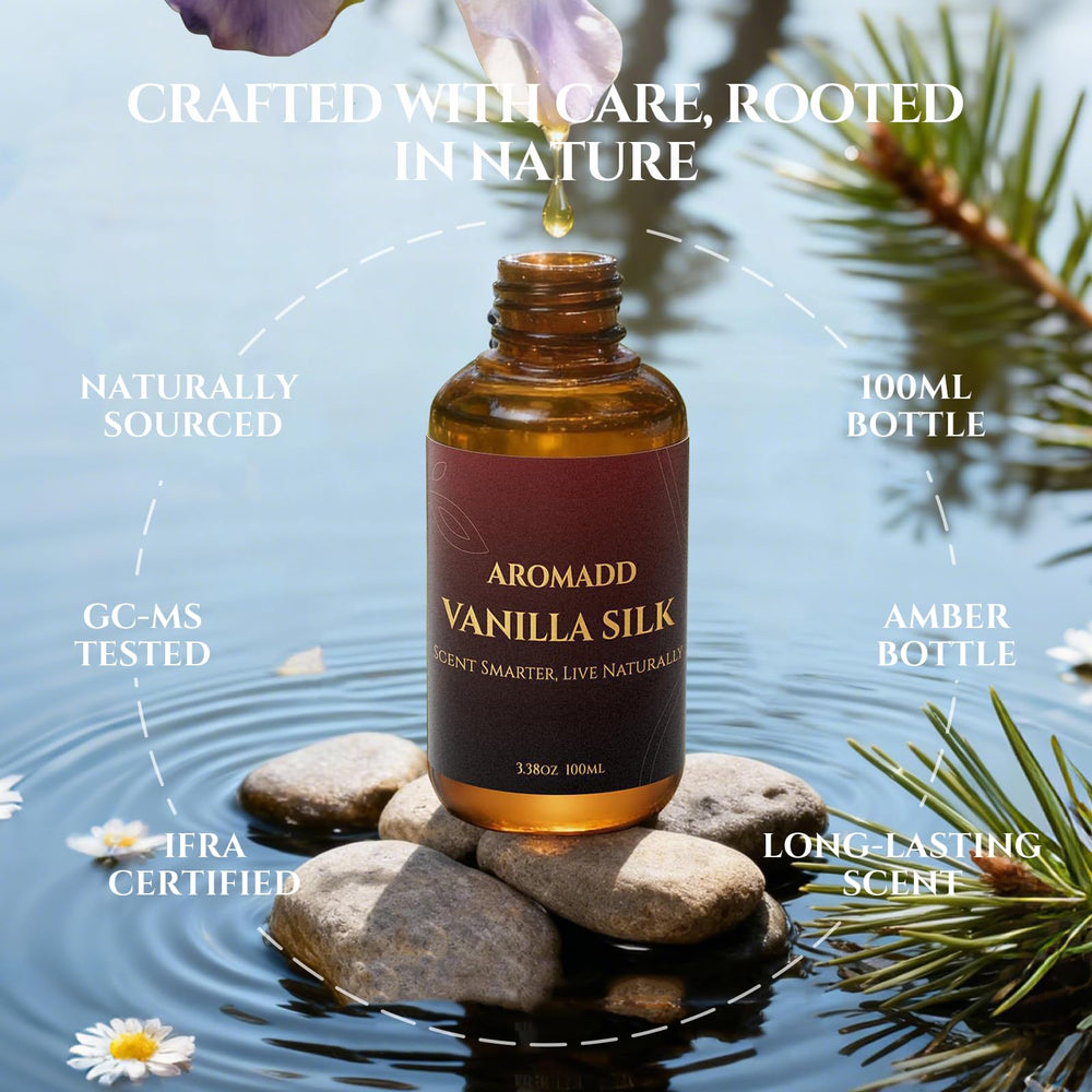 Aromadd Vanilla Silk diffuser oil pour close-up for clean refills