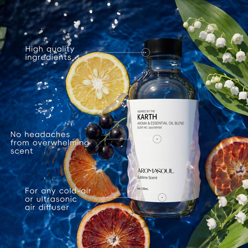 AROMASOUL Karth heart notes jasmine and flowers for calming atmosphere.