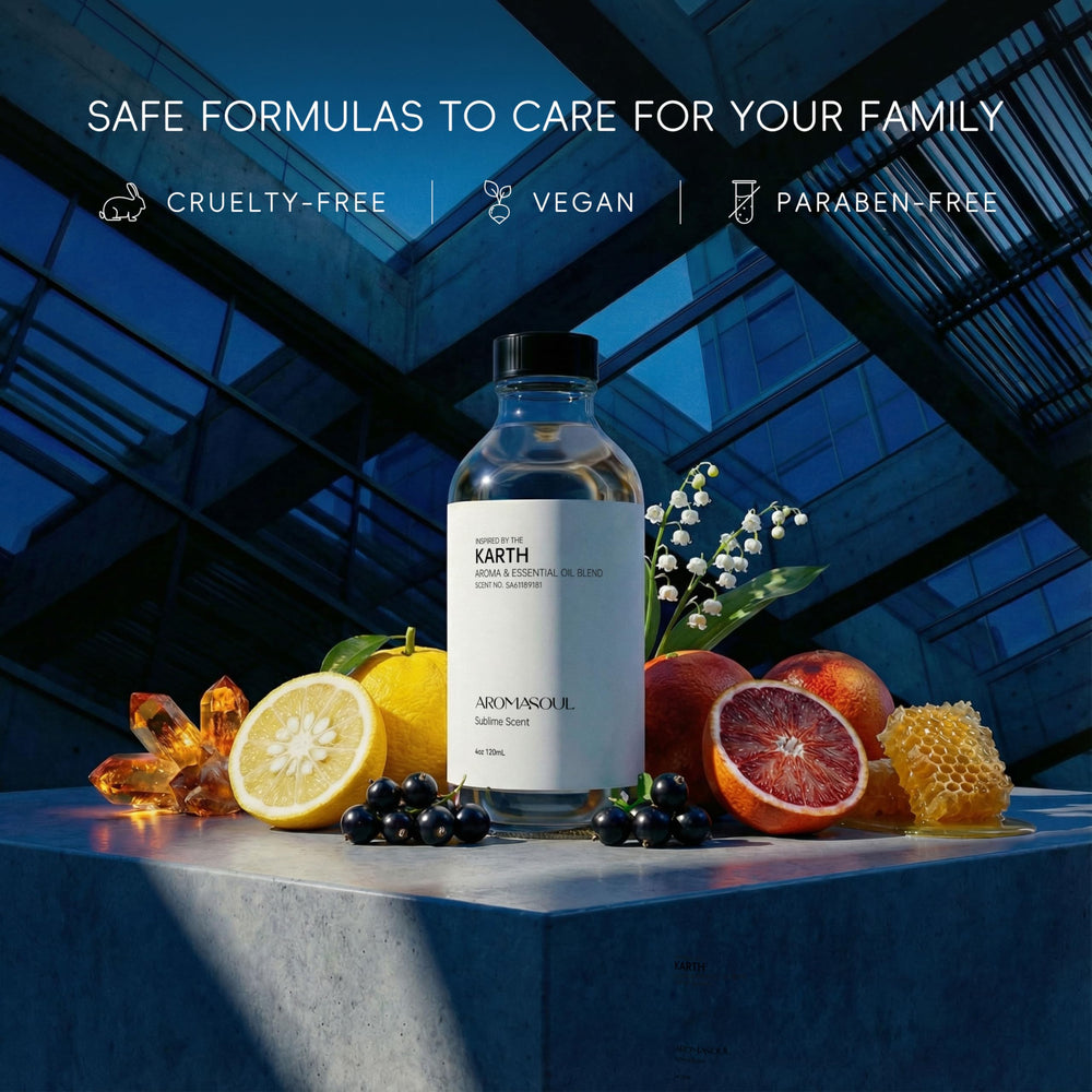 AROMASOUL Karth top notes citrus for refreshing mood.