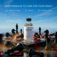 AROMASOUL oil bottle close-up highlights peach and citrus notes.