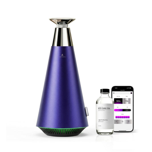 AROMASOUL waterless diffuser start kit showcases sleek alloy design for elegant rooms.