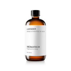 AromaTech Lavender bottle pour image highlights calming notes for a peaceful space.