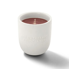Aromatherapy Associates Rose Candle close-up reveals damask rose and geranium notes.