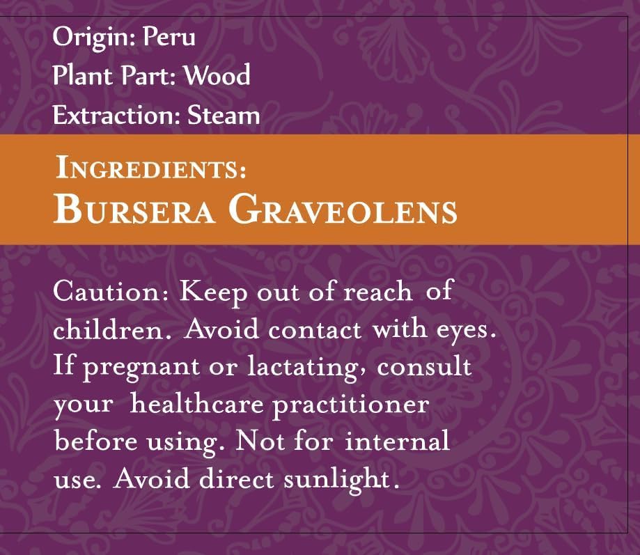 ArOmis Palo Santo oil is steam distilled for pure aroma suitable for diffusion.