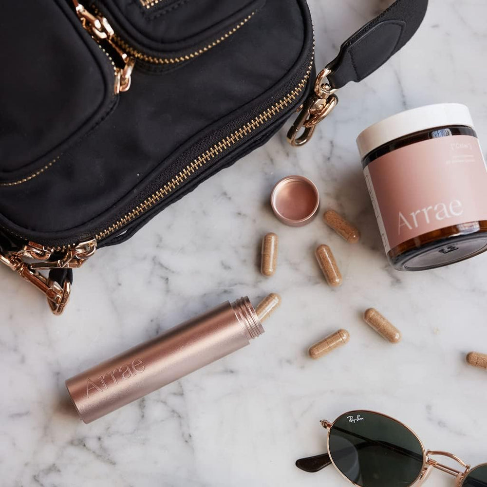 Arrae Calm pill tray scene for a simple daily routine.