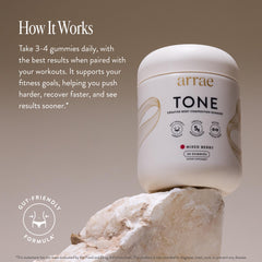 Arrae Tone Gummies pour shot, ideal to mix with water after workouts.