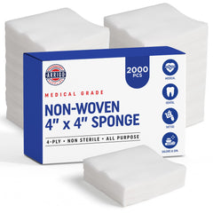 Arrigo 4x4 non-woven sponges in sealed packaging for reliable wound care prep.