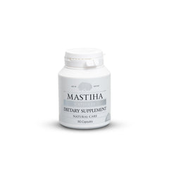 ART OF NATURE MASTIHA bottle closeup showing 350mg capsules for digestive support