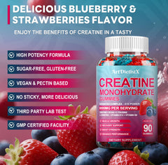 ArtDietistX bottle of creatine gummies non-GMO and gluten-free for daily training.