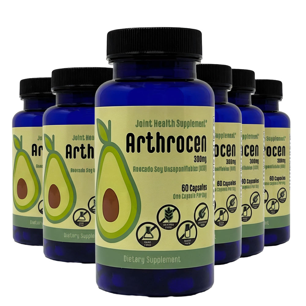 Arthrocen ASU bottle label highlights daily joint support.