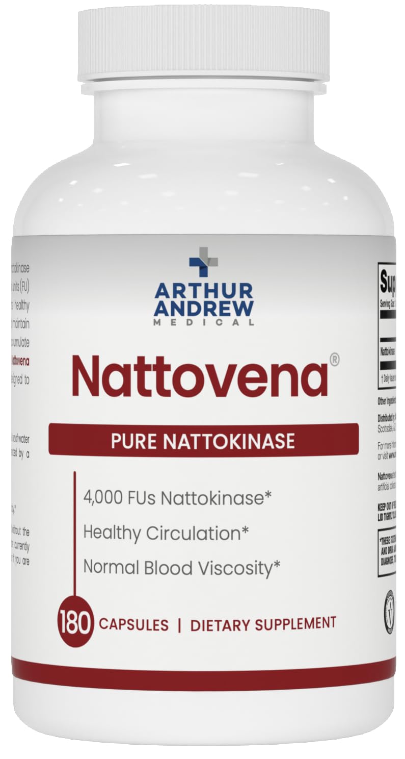 Arthur Andrew Medical Nattovena bottle front promoting nattokinase for daily wellness support.