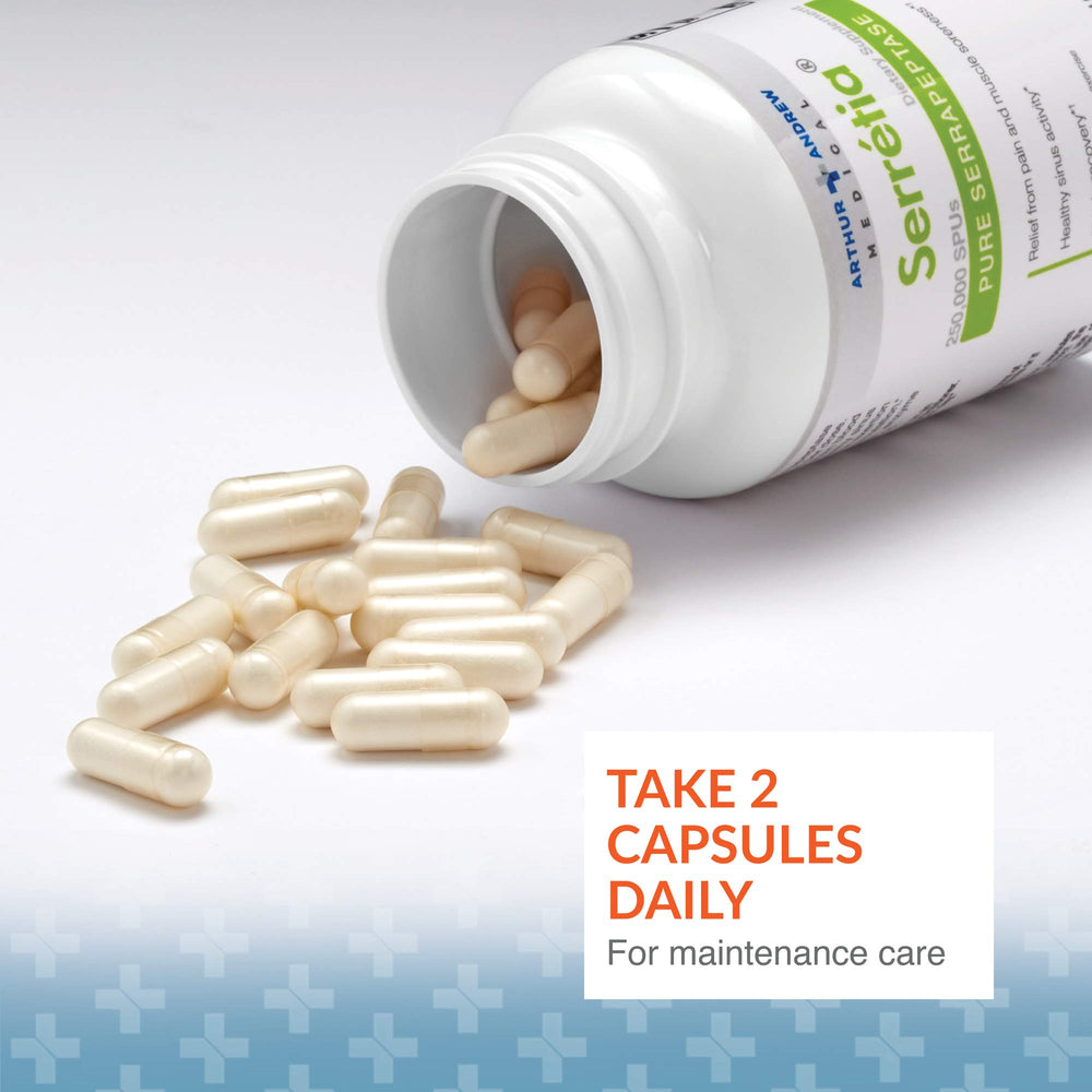 Serretia capsules on surface suggesting easy daily dosing