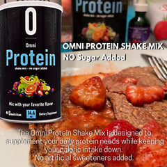 Artist Unknown Omnipro Protein Shake Mix front label emphasizes no artificial sweeteners.