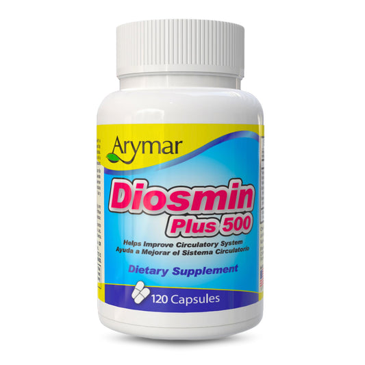 Arymar Diosmin Plus 500 bottle front view for daily circulatory support.