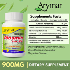 Arymar Diosmin Plus 900 ingredients panel with natural flavonoid diosmin