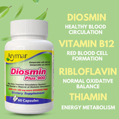 Arymar Diosmin Plus 900 packaging box highlighting natural ingredients.