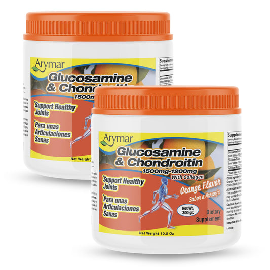 Arymar Glucosamine Chondroitin powder container highlighting joint support.