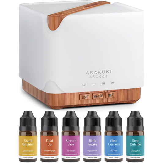 ASAKUKI essential oil diffuser 700ml with top oils for room ambiance