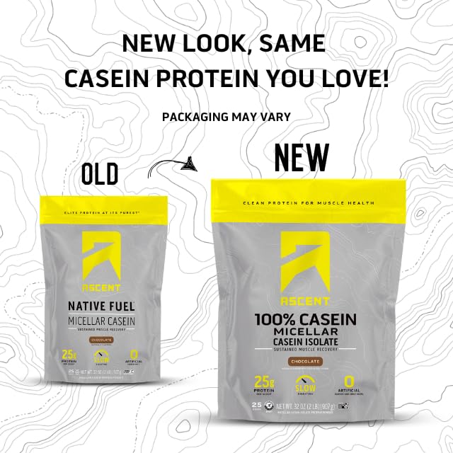 Ascent Casein Chocolate scoop provides convenient 25g serving