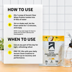 Ascent Clear Whey serving scoop demonstrates portion control and flavor choice