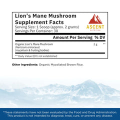 Ascent Nutrition Lion's Mane powder scoop for precise daily dosing and focus