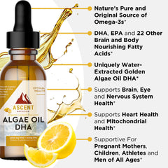 Ascent Nutrition organic lemon flavor bottle with refreshing, fish-free omega-3.