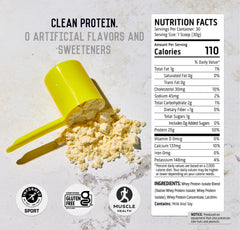 Ascent whey protein unflavored being poured into a glass for a smooth shake.
