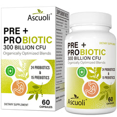 Ascuoli Probiotics bottle pour showing daily gut support on the go