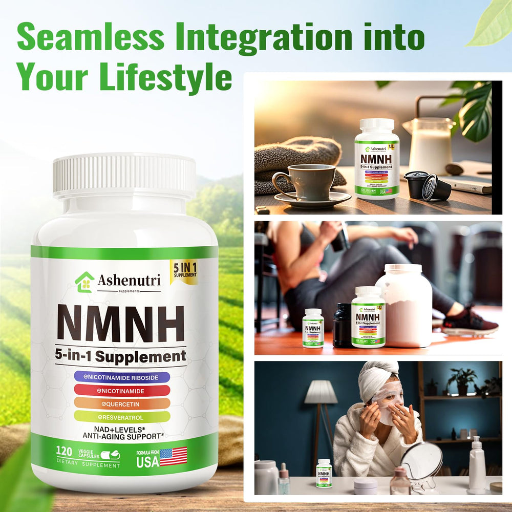 Ashenutri NMNH packaging with GMP-certified seal.