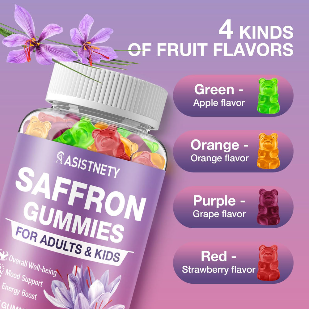 ASISTNETY saffron gummies on daily routine tray for easy self-care.