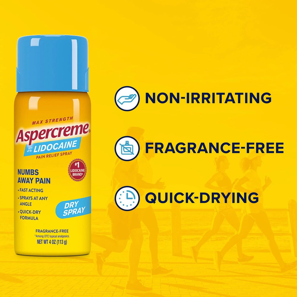 Aspercreme non-greasy dry spray dries quickly after use