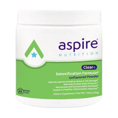 Aspire Nutrition Clear+ Detox bottle for a 30-day daily cleansing routine.