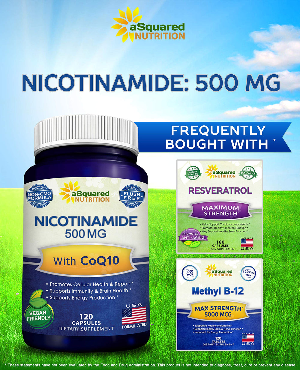 Asquared Nicotinamide CoQ10 capsules-stacked shows convenient daily capsules for energy-friendly routines
