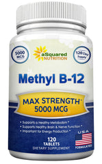 aSquared Nutrition Vitamin B12 5000mcg tablets in bottle for daily energy support