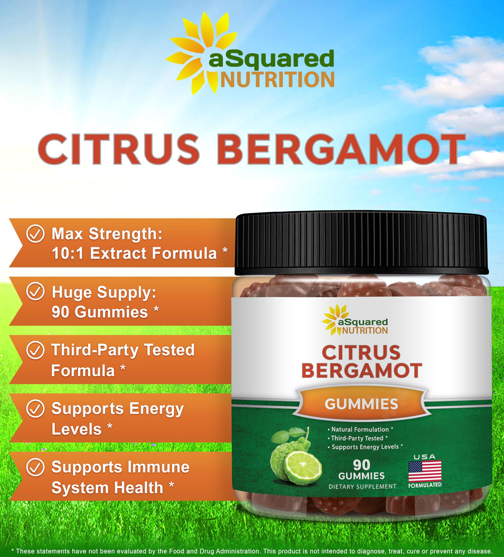 Close-up of Asquared Nutrition Citrus Bergamot Gummies texture and chewiness.