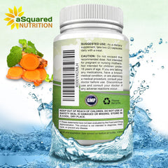 asquared Nutrition all-natural turmeric label close-up emphasizes 95% curcuminoids content.