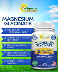 asquared nutrition magnesium glycinate 400mg tablets two per serving