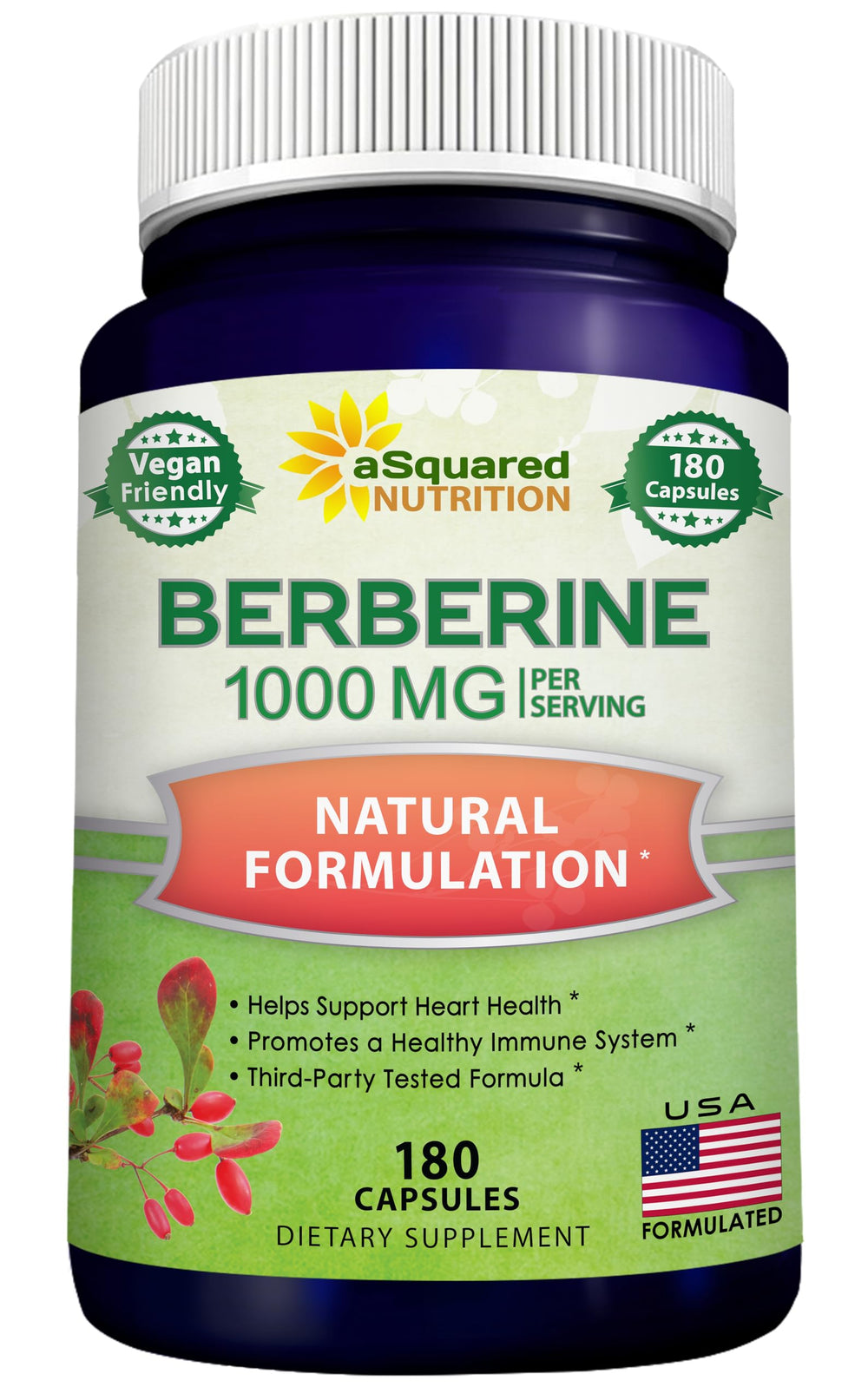 aSquared Nutrition Pure Berberine 1000mg bottle front for daily wellness potential