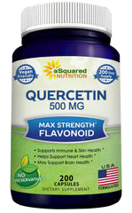 Close-up of the aSquared Nutrition Quercetin 500mg bottle for immune support.
