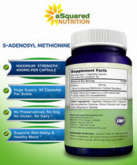 aSquared Nutrition SAM-e 400mg capsules on a white surface for easy daily use.