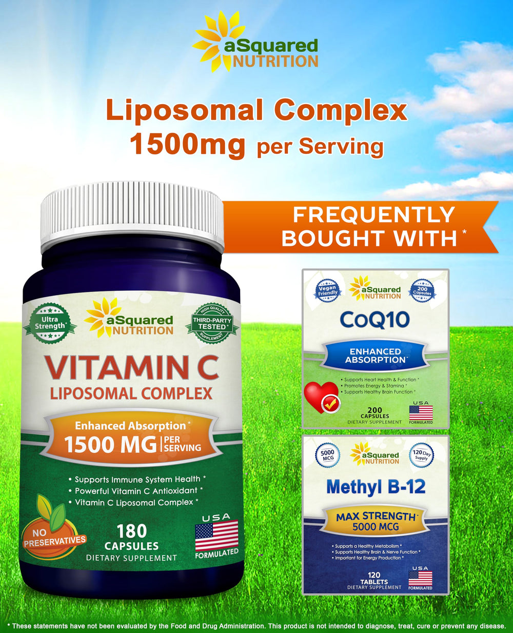 aSquared Nutrition vegan-friendly formula label for plant-based Vitamin C.