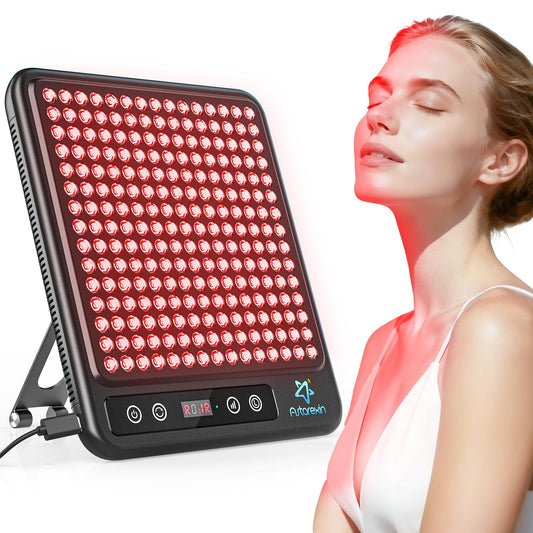 Astarexin red light panel front view, portable for home or travel sessions.