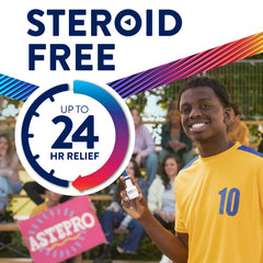 Astepro shown with congestion relief concept for indoor and outdoor allergies.