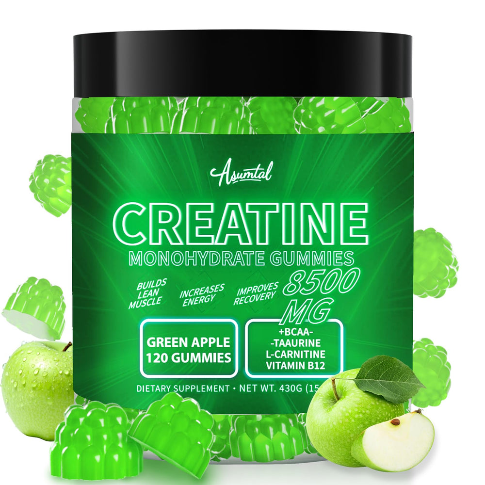 Asumtal Creatine Monohydrate Gummies bottle pour for convenient pre-workout energy.