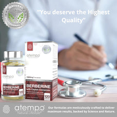 ATEMPO NATURAL LIFESTYLE Berberine Cinnamon ingredients panel highlights vegan and non-GMO formula