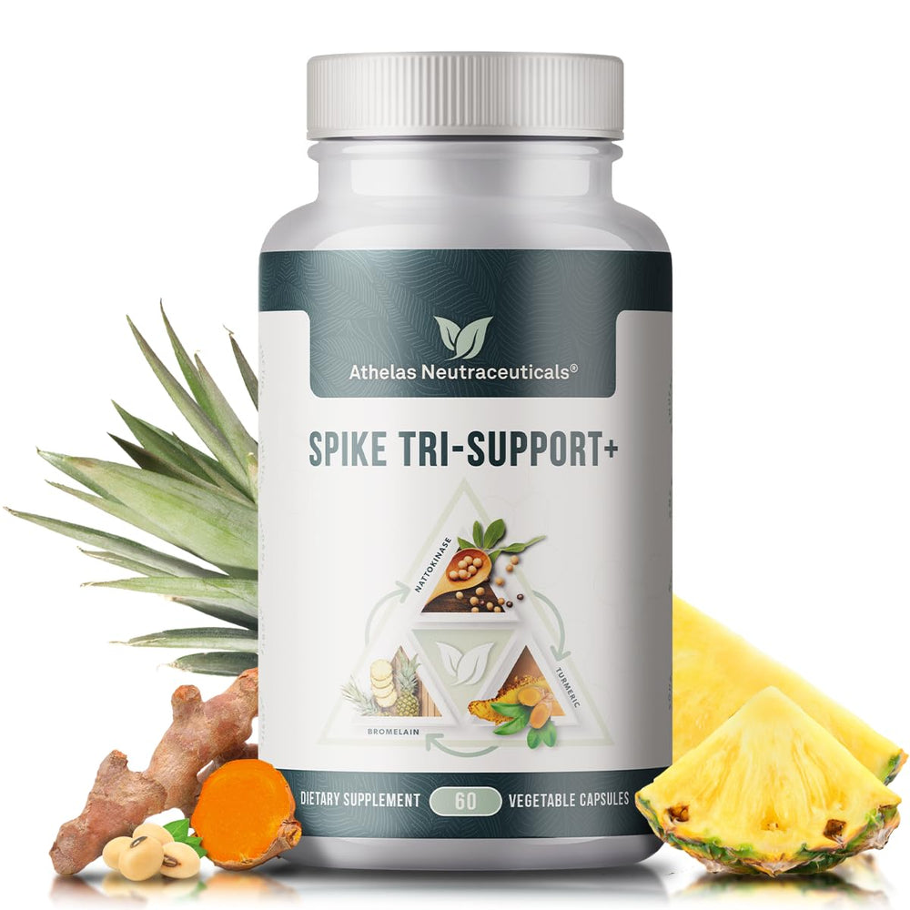 Athelas Spike Tri-Support+ bottle displaying full formula for daily use